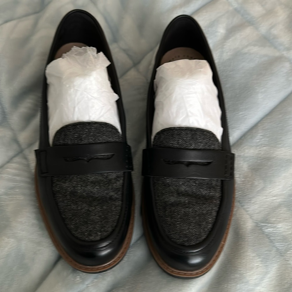 Clarks Women’s Raisie Eletta Penny Loafer in black tweed